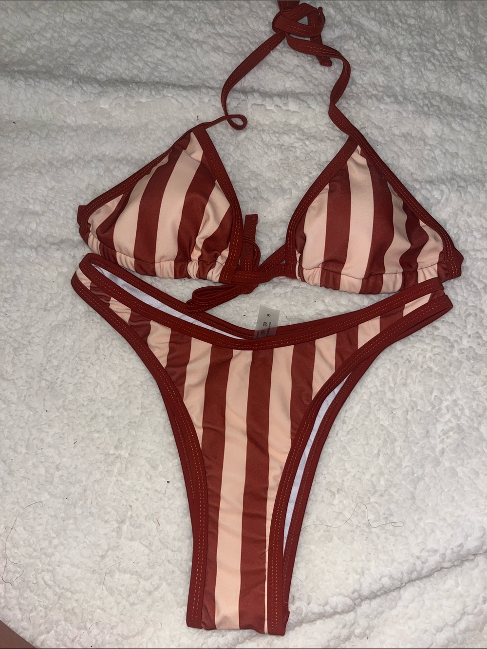 Kids Striped Rust and Cream Bikini Set - Swim Top & Bottom
